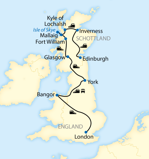 Karte für Bahnreise Großbritannien