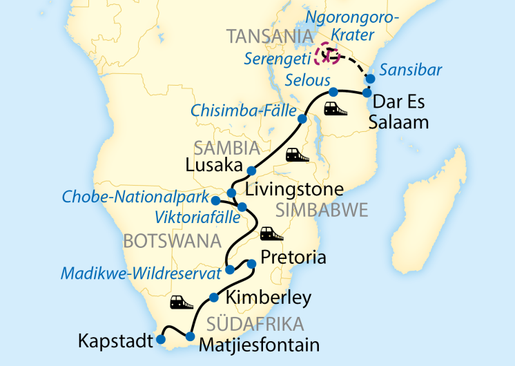 Karte_Rovos_Rail_Dar Es Salam - Kapstadt_plus Reisebaustein_1617_2025
